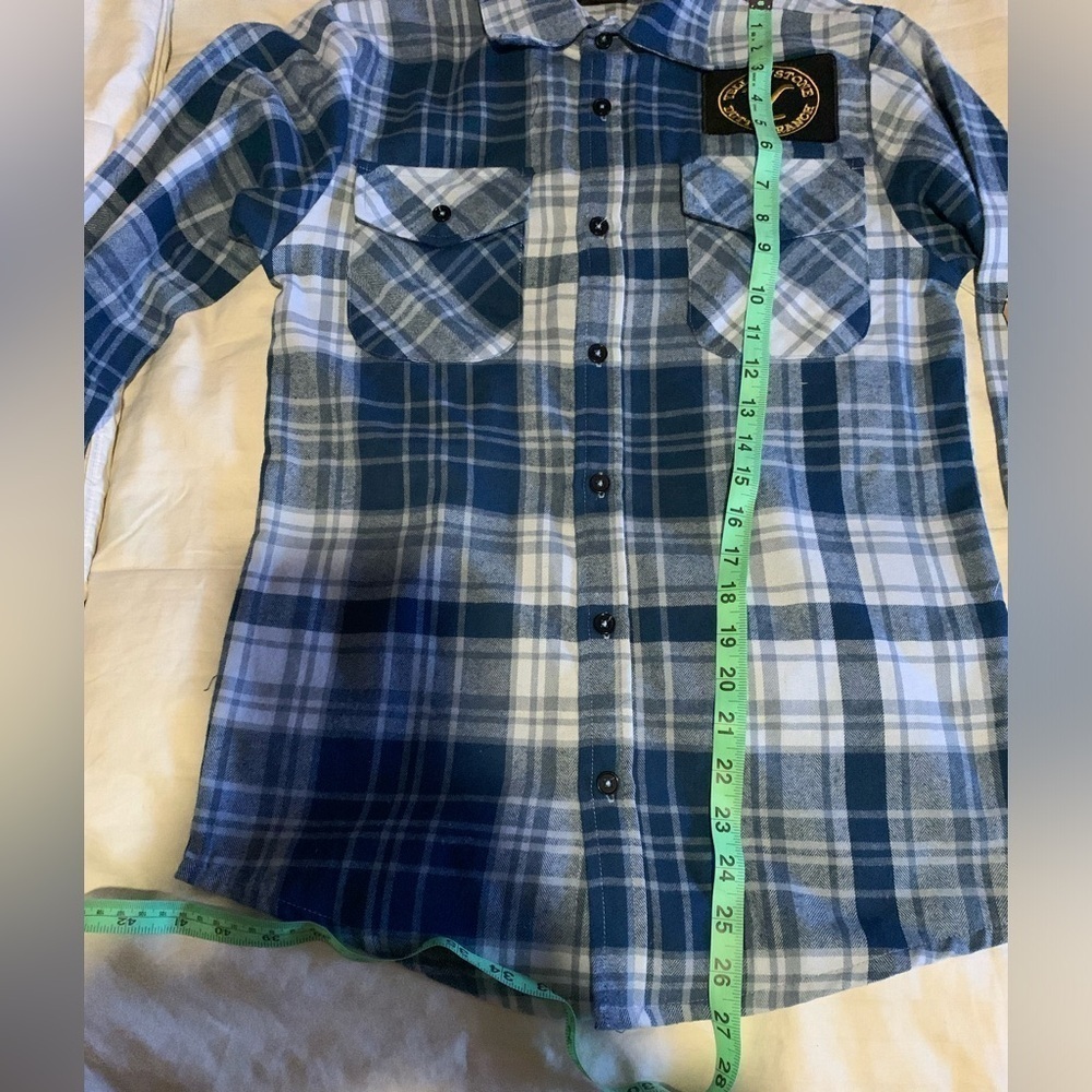 NWT Yellowstone Dalton Ranch XS Flannel blue and white plaid long sleeve - Picture 5 of 5